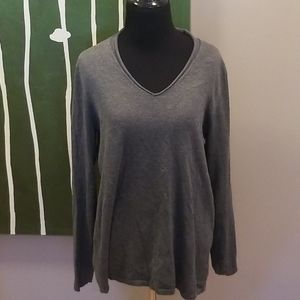 Grey Long Sleeve V Neck Sweater